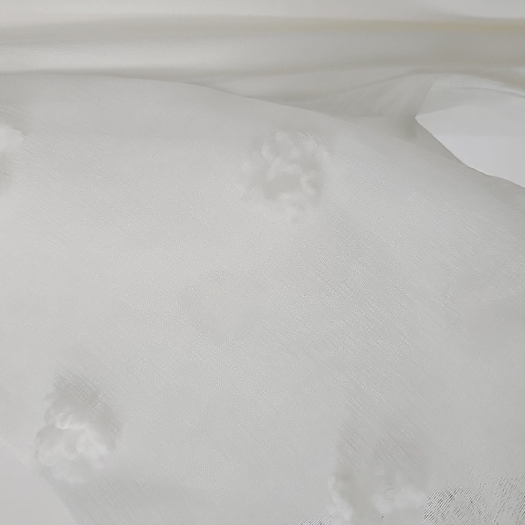 Elegant Milk White Textured Blouse w Sheer‎ Embellished Sleeve & Teardrop Back - Picture 4 of 10